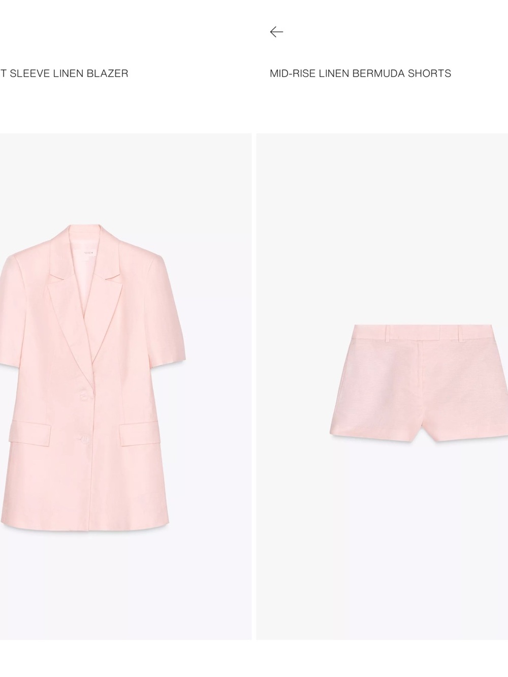 ZARA Light Pink Short Sleeve Linen Blazer and Bermuda Shorts Set